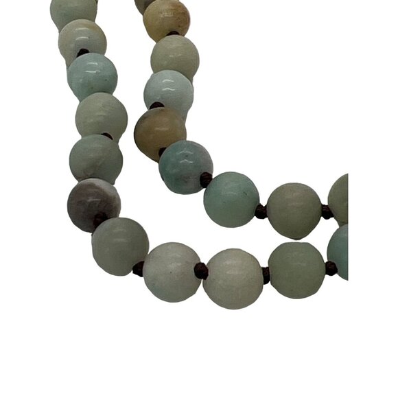 Amazonite Bead Necklace With Agate Pendant & Tan Leather Tassel No Clasp 32" - Picture 3 of 4